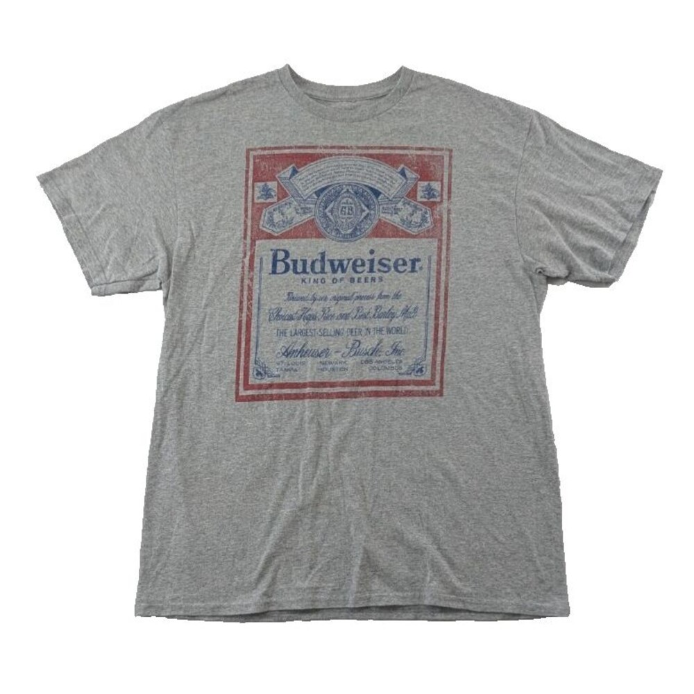 Budweiser Shirt Mens L Large Gray Faded Graphic Tee Beer Tee Anheuser-Busch 2016